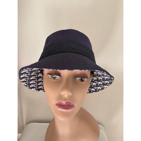 Christian Dior Navy Blue Logo Embroidered Canvas Bucket Hat M sz main image 10